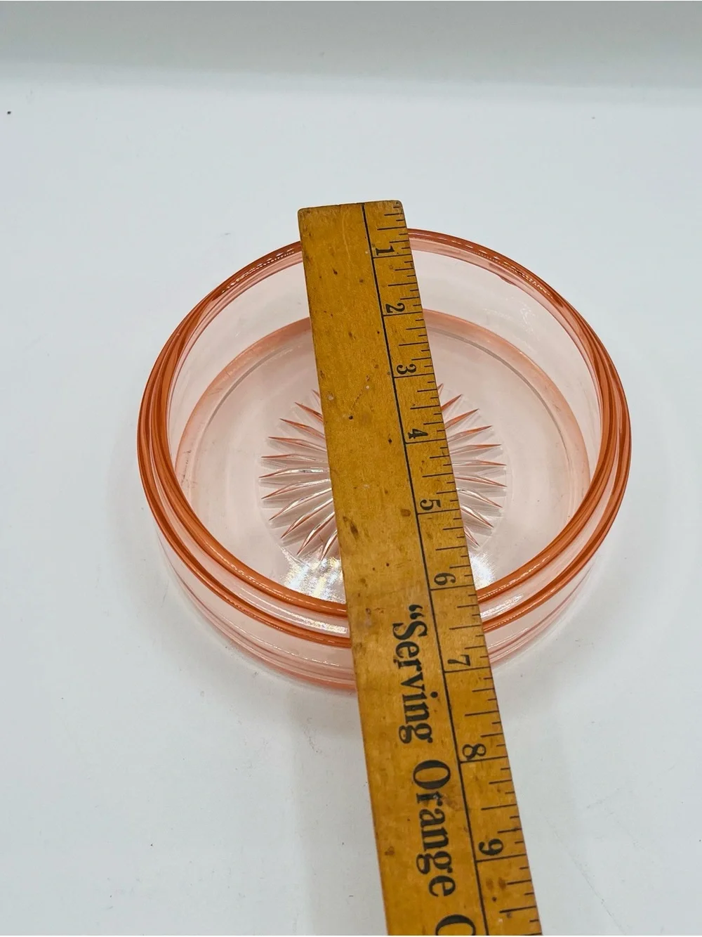 Peach Pink Pressed Glass Covered Trinket Dish